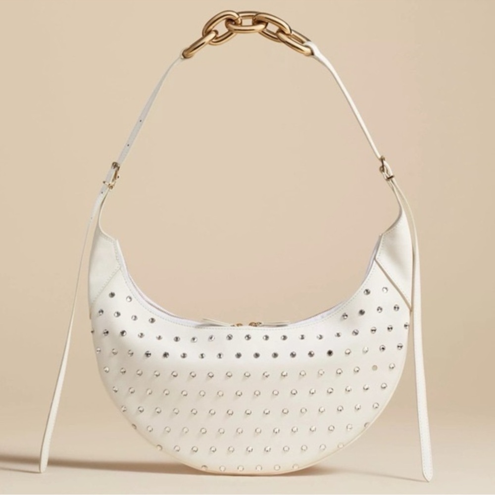 KHAITE Alessia Studded Crescent Shoulder Bag with Chain Strap